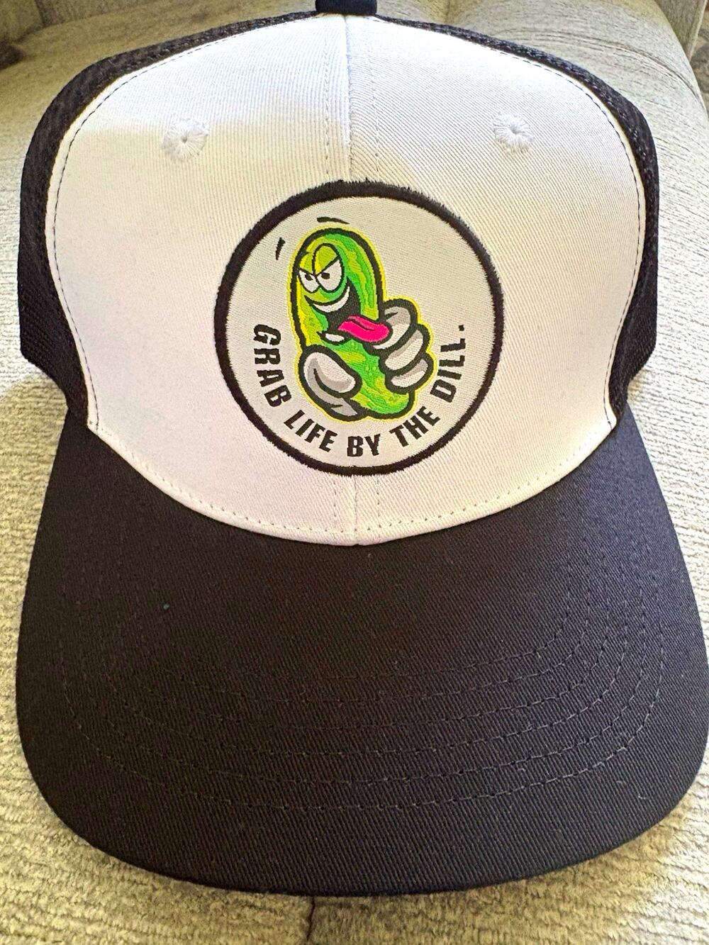 OutLier Events Trucker Hat Mesh Back Adjustable Black/White Pickle Funny OS